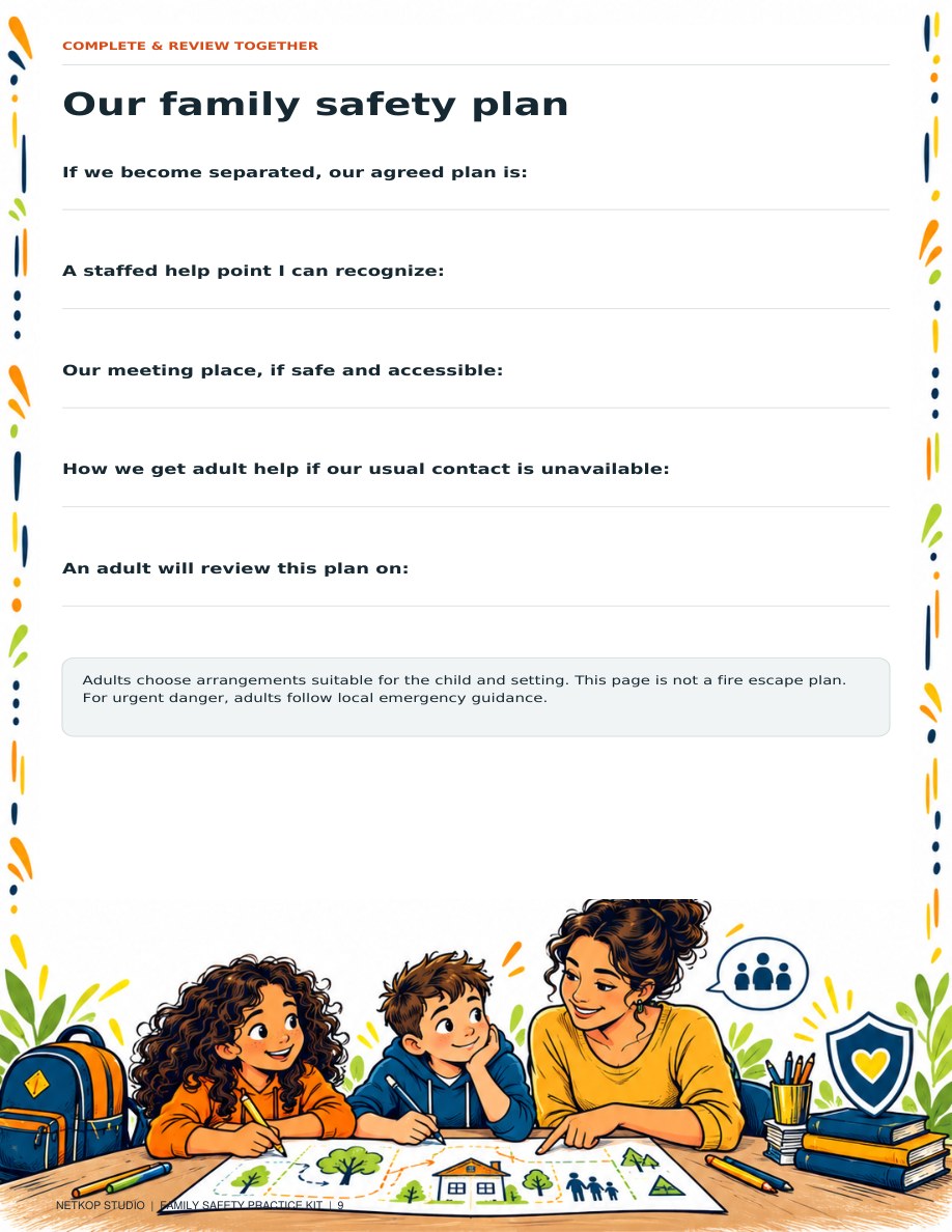 Family safety plan with writing spaces